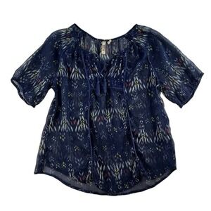 Y2K Mudd L Large Top Sheer Aztec Graphic Whimsygoth Fairy Boho Grunge Women's